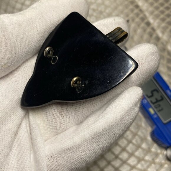 Vintage 1965–75 Nepal/India Bronze & Ebonite Pendants w/ Blue Galalith Cabochon - Picture 5 of 10